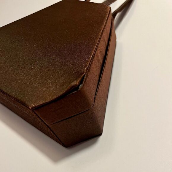 Super Unique Vintage 80s / 90s Brown 3D Trapeze Metallic Cloth Evening Handbag - Picture 7 of 8